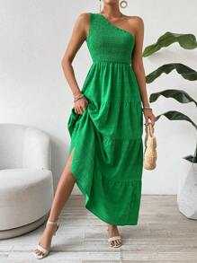 Breezaya Đầm Maxi Không Tay Một Vai Thời Trang Cho Nữ Có Tấm Xếp Ly Đi Biển - màu xanh lá - Xem 7
