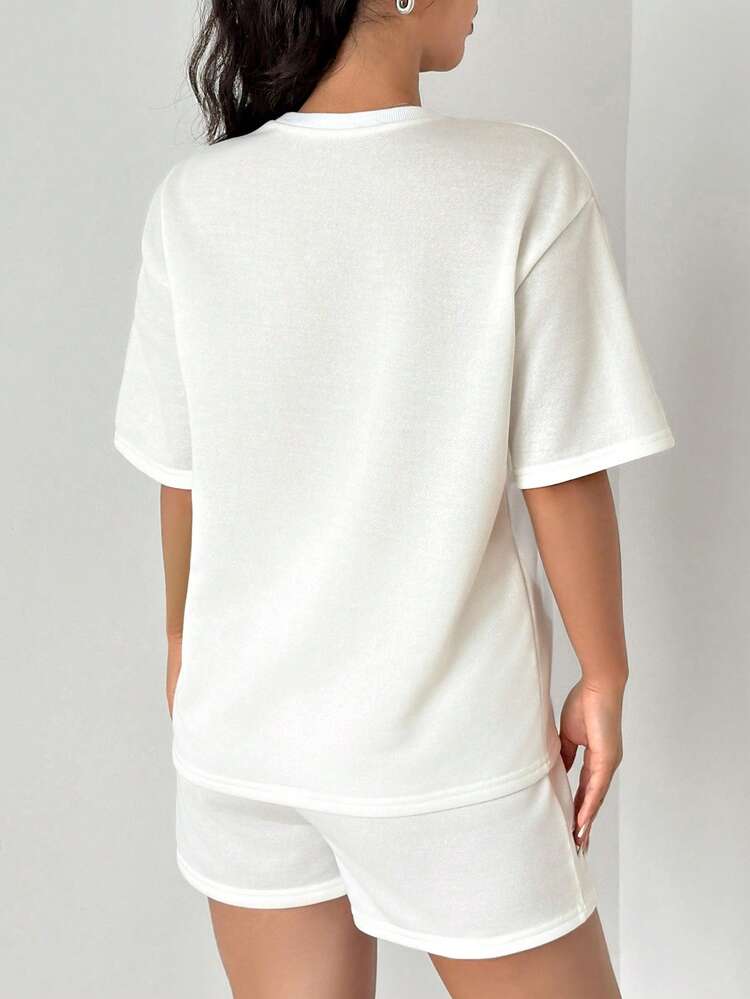 Women's Casual Letter Printed T-Shirt And Shorts Set