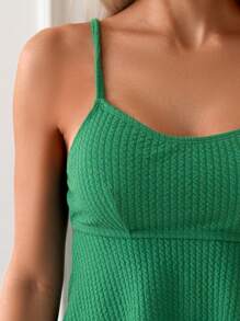 SHEIN Swim 女士單色時尚游泳背心上衣和游泳裝底褲，夏季沙灘沙龍套裝 - 綠色 - 查看 3