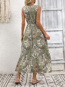 SHEIN LUNE 女士v領無袖印花連衣裙 - 彩色 - 查看 2