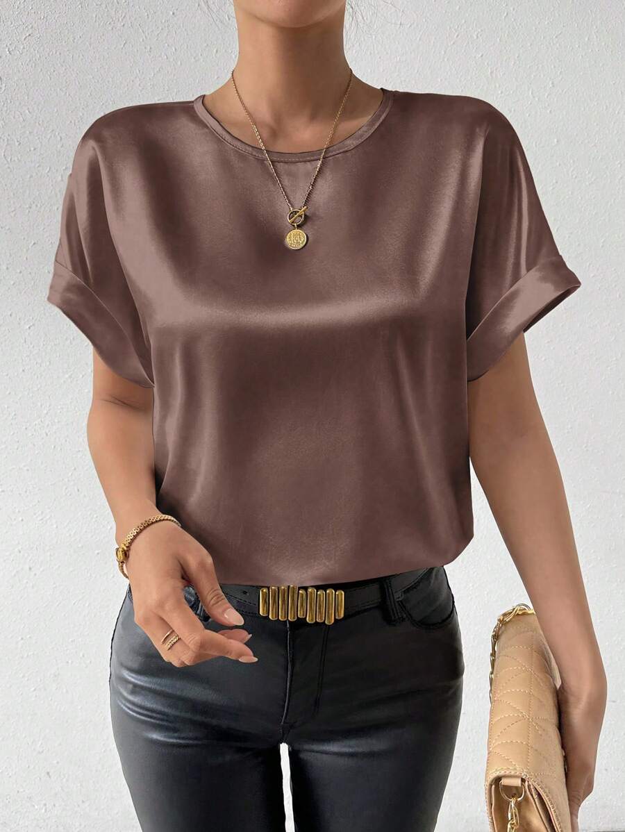 Chiquease Women's Batwing Sleeve Top With Back Keyhole Design - Rust Brown - View 1