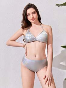 少女們多色綁頸比基尼套裝 - 銀色 - 查看 3