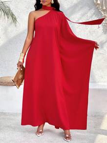 SOLERSUN 一肩蝙蝠袖連身裙 - 紅色 - 查看 4