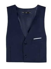 Furuyal 男士西装马甲，绅士纯色单排扣修身时尚婚礼西装马甲，男士马甲领带套装，商务派对旅行舞会，海军蓝，尺码 XS-3XL - 藏蓝色 - 查看 3