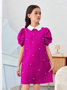 SHEIN Cô gái Tween Thể thao & Mát mẻ Đan Kết cườm Vòng cổ Đầm Đối với Mùa xuân/Mùa hè - Màu Hồng Tươi - Xem 3