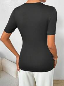 Chiquease Women's Sparkly Sheer Mesh Spliced Skinny T-Shirt - Black - View 2