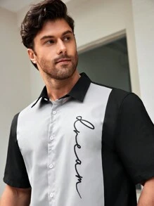 Manfinity Homme Camisa Masculina Plus Size Contrastante De Manga Curta Com Design Estampado - Cinza Claro - Visão 6