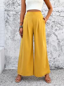 SHEIN LUNE Của phụ nữ Xếp li Quần ống rộng - Màu vàng - Xem 4