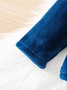 Young Boy Cartoon Embroidery Contrast Piping Flannel PJ Set - Navy Blue - View 3