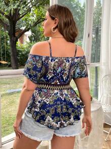 Calvaya 波西米亞風格加大號空心肩短袖t恤