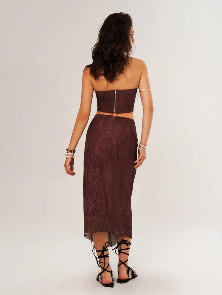 Vacation Style Women's Tie Dye Bandeau Top And Skirt Set