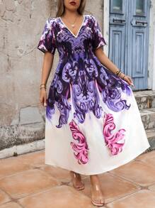 Breezaya Plus Size Women's Floral Printed Short Sleeve Dress - Multicolor - View 1