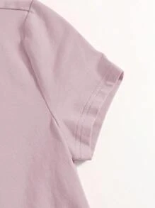 SHEIN EZwear Chất rắn Giải trí Vòng cổ Áo thun - Bụi tím - Xem 4