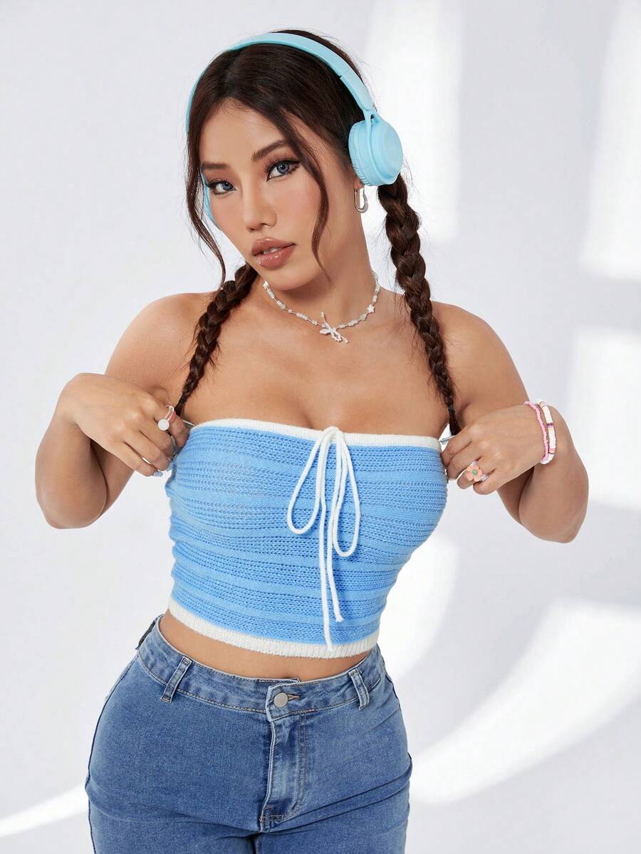 SHEIN Qutie 女士無袖針織窄頭帶肩帶上衣