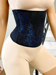 Lace Patchwork Waist Cincher & Tummy Control Belt - Black - View 5