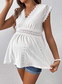 SHEIN Camiseta Larga Para Embarazada Con Detalles De Encaje Y Cuello En V
