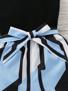SHEIN 青少年女孩流行編織彩塊單肩連身褲，運動風格 - 黑色 - 查看 6