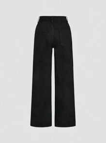 SHEIN Jeans di denim strappati con stampa grafica di cartoni animati e lettere, stile Y2K per ragazze pre-adolescenti, stile boho per primavera ed estate - nero - Visualizzare 2
