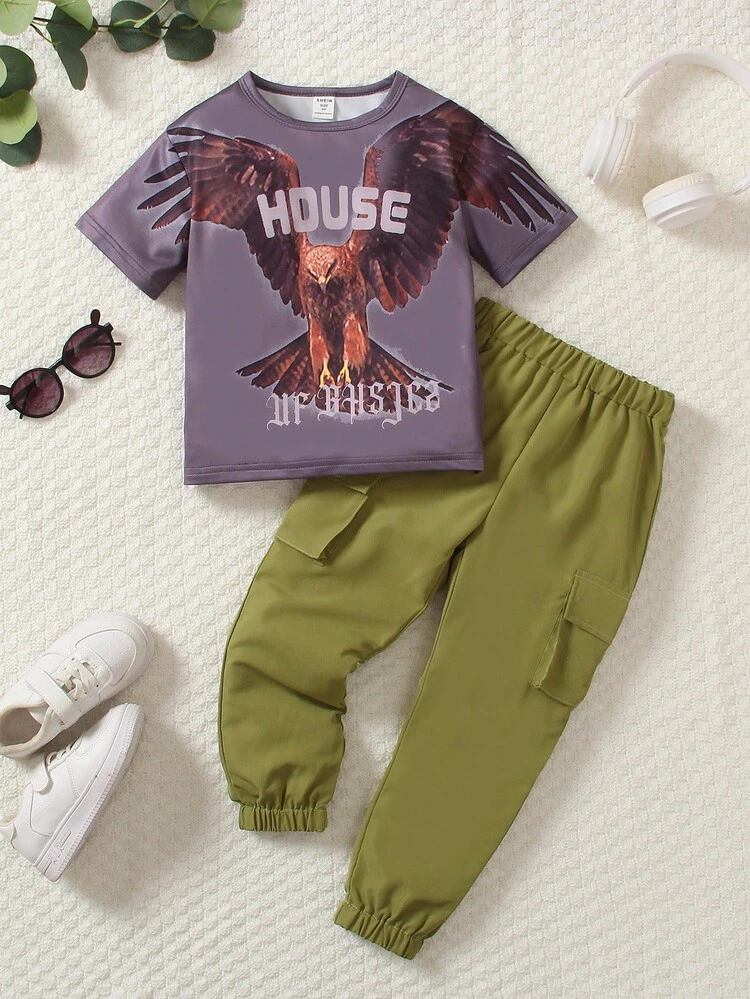 Little Girls' Animal Print & Solid Color Pants 2pcs/Set