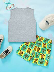 SCOOBY-DOO X SHEIN 少年男孩卡通圖形背心和短褲套裝 - 彩色 - 查看 9