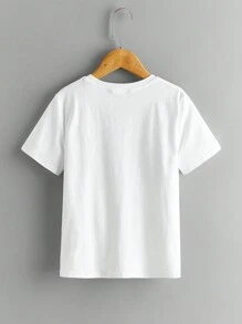 SHEIN Camiseta de manga corta con estampado de auriculares para niños grandes, de ajuste cómodo y cuello redondo, para el verano - Blanco - Ver 2