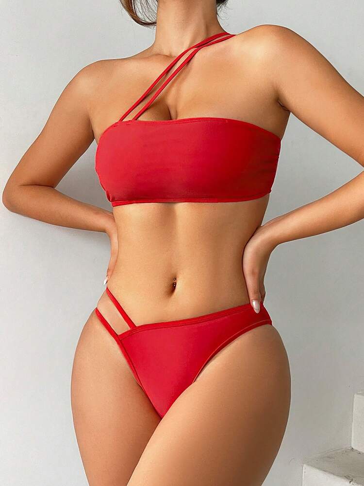 Solid Color Two-Piece Bikini Set,Summer Beach