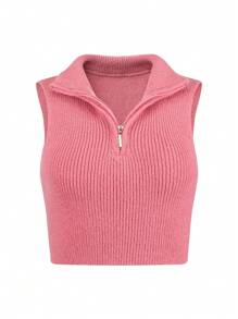 Suéter De Cuello Alto Sin Mangas Para Niña Adolescente - Rosa - Ver 3