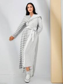 Seusyu 女士条纹不对称下摆阿拉伯长裙 - 彩色 - 查看 6