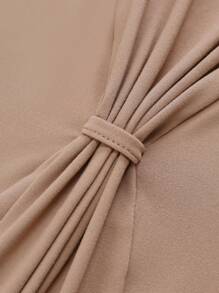 SHEIN LUNE 女性純色褶邊和不對稱下擺t恤 - 棕色 - 查看 5