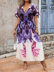 Breezaya Plus Size Women's Floral Printed Short Sleeve Dress - Multicolor - View 3