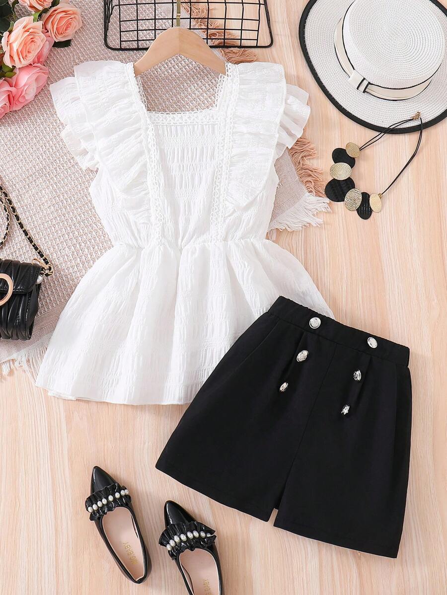 SHEIN Conjunto De Top De Cor Sólida Sem Mangas E Shorts Com Cintura ...