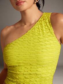 SHEIN BAE Green One-Shoulder Textured Slim-Fit Women's Top
