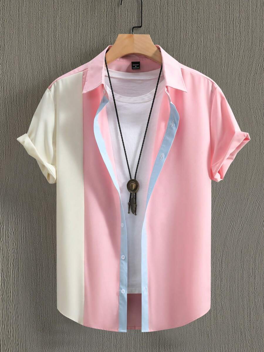 Genlund Men's Casual Graphic Color Block Short Sleeve Collar Shirt, For Going Out, Holiday - Multicolor - View 1