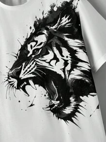 Manfinity VCAY Tiger Print Knitted Casual Two-Piece Set (Men's Plus Size)