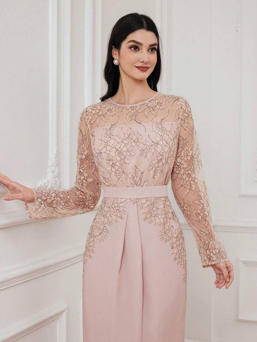 Modelyn Đầm Maxi hở lưng in hoa xẻ cao cho nữ - Hồng - Xem 1