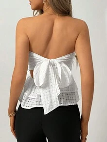 SHEIN Privé Back Bowknot Tie Multi-Layer Ruffle Hem Elegant Top - White - View 2