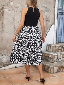 SHEIN Holidaya Của phụ nữ Kích thước lớn In Vá lại Xu hướng: Cắt giảm Đầm - Đen và trắng - Xem 2