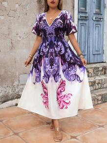 Breezaya Plus Size Women's Floral Printed Short Sleeve Dress - Multicolor - View 4
