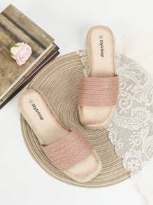 Styleloop Women's Pink Thick-Soled Woven Vacation Thick-Soled Rope Casual Flat Sandals, Versatile