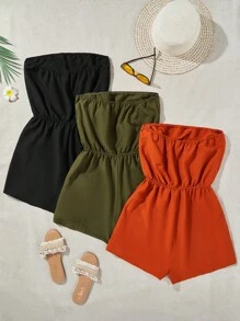 SHEIN VCAY Women's 3pcs Vacation Strapless Jumpsuit Set - Multicolor - View 2