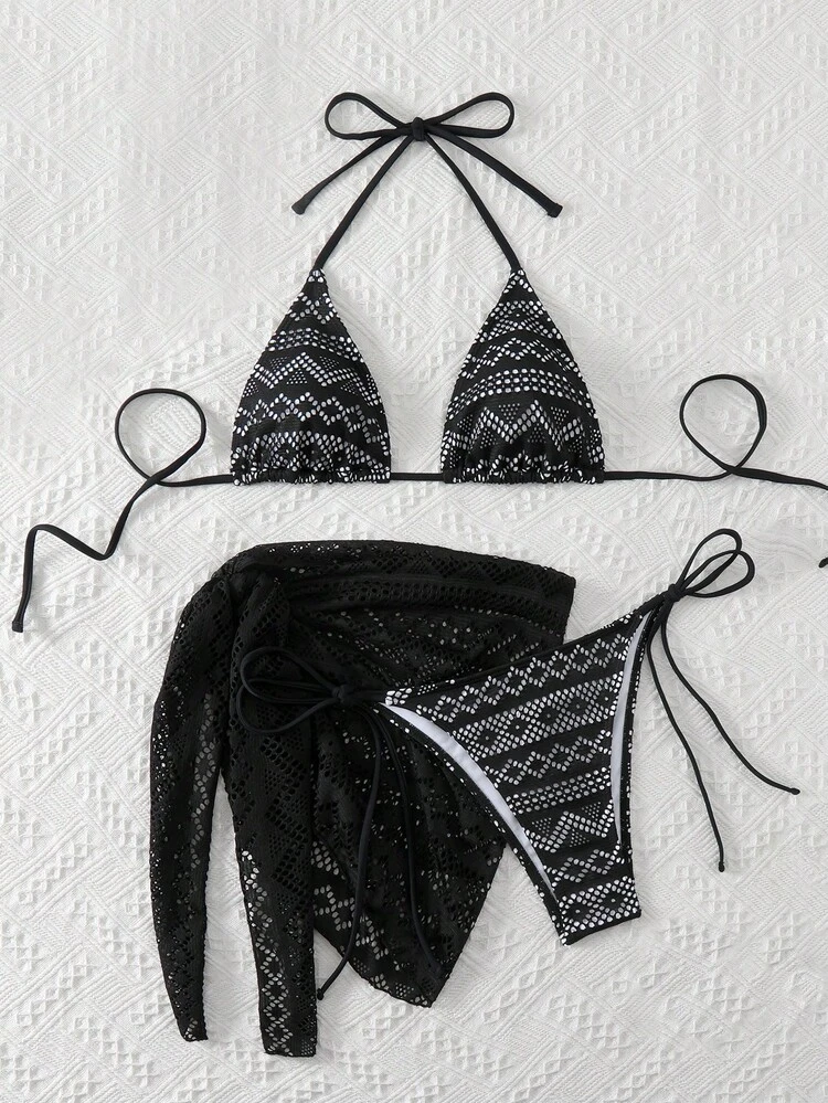 Women's Hollow Out Bikini Set Three-Piece Set Summer Beach