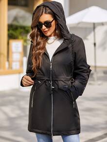 GASMAN 1pc Women Regular Zip-Front Hooded Long Sleeve Jacket