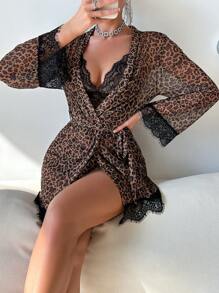 SHEIN 4pcs Sexy Lingerie Set, Including Wire-Free Bra, Boyshorts Briefs, Robe And Waistbelt Sexy Pajama Setsexy Night Wearsexy Nightwearlingerie 2 Pieces Setsexy Lingerie Dress - Multicolor - View 6