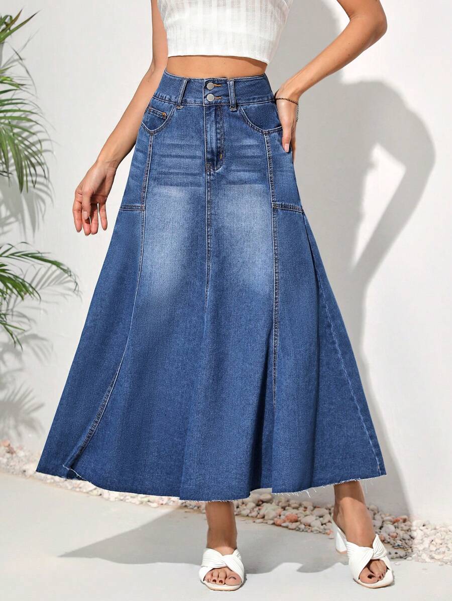 SHEIN LUNE Women's Umbrella Hem Denim Skirt