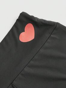 ROMWE Grunge Punk 暗黑龐克愛心印花我愛我個性化標語修身百搭女士打底褲 - 黑色 - 查看 3