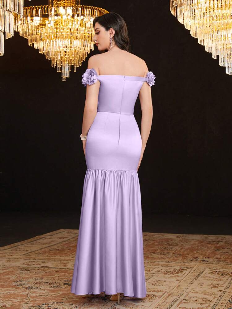 Women's 3d Flower Decorated Mermaid Hemline Dress,Elegant Evening Party Dress Long Evening Dresses