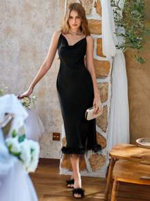 Aveloria Sleeveless Feather-Printed Dress - Black - View 1