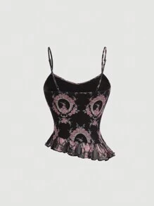 SHEIN MOD Của phụ nữ In Áo ba lỗ Áo - màu đen - Xem 2