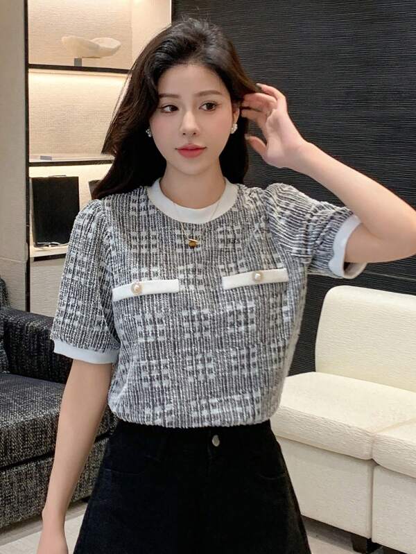 DAZY 寬鬆泡泡袖圓領短袖t卹