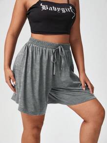 Flirla Plus Size Solid Color Loose Knit Shorts For Casual Wear - Dark Grey - View 4